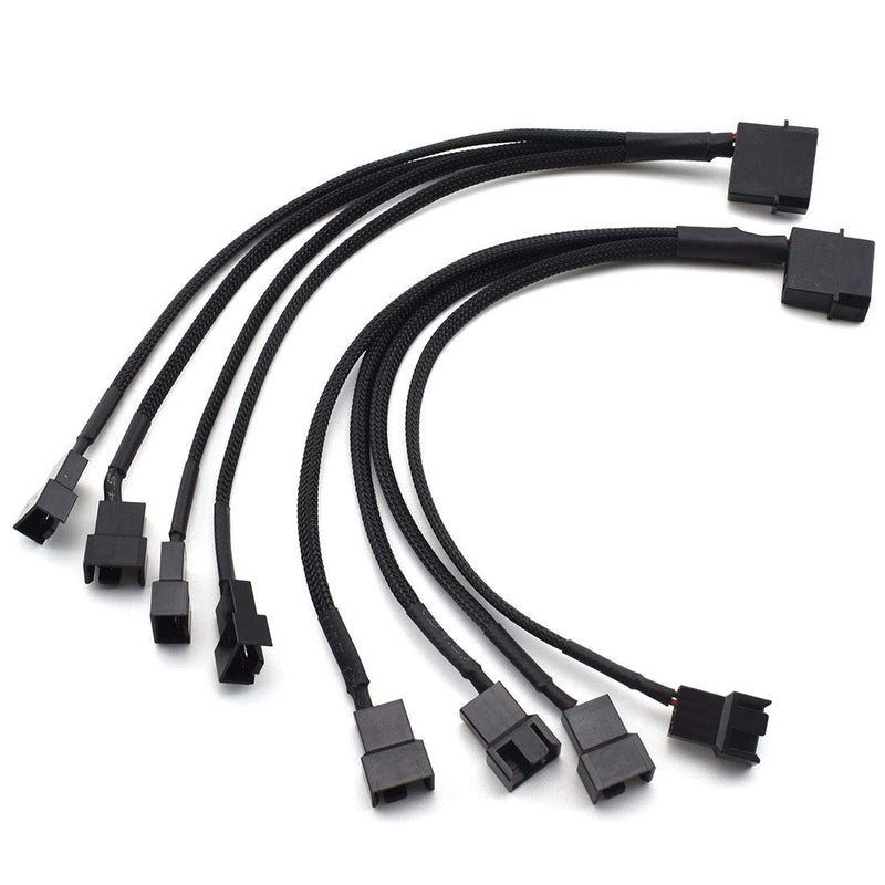 SDTC Tech Molex to Fan Power Splitter Cable, 2 Pack 4-Pin IDE to 4X 4-Pin Fan Connector Black Sleeved Y Type Extension Power Cable Compatible with 3-Pin/4-Pin PC Case Fans - 27 cm / 10.5 inch 1 to 4