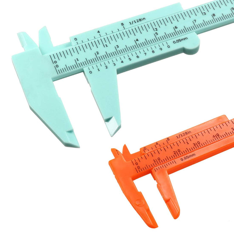 uxcell Vernier Caliper 80mm 150mm Mini Double Scale Plastic Ruler Measuring Tool Green Orange 1 Set