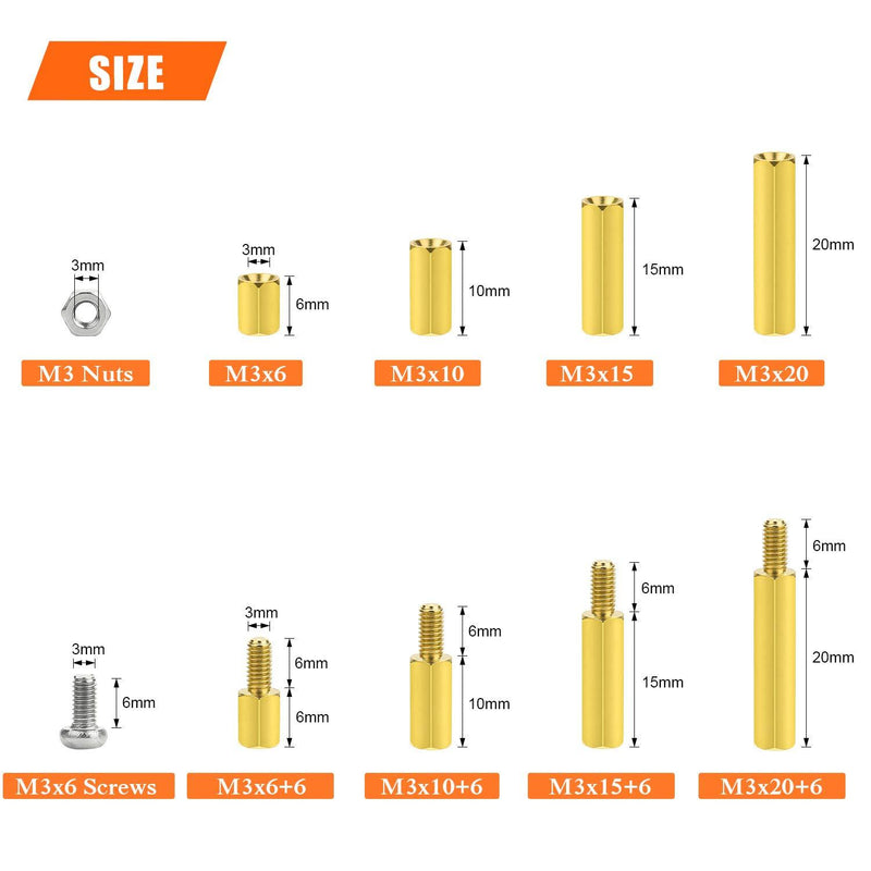 HELIFOUNER 160 Pieces M3 Male Female Hex Brass Spacer Standoff Screw Nut Assortment Kit