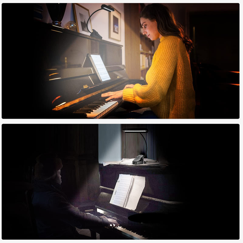 Rechargeable Music Stand Light, 19 LEDs Clip On Reading Light - 3 Level Brightness Settings, 3 Color Temperature Optional (Warm/Cool White/Natural Light Color), Perfect for Piano, Reading, Sewing Black