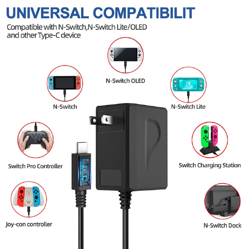 Lyyes Charger for Nintendo Switch, Fast Travel Charger Compatible with Nintendo Switch/Switch Lite/Switch OLED/Switch Dock