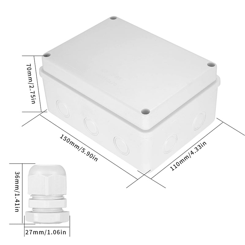 Aoyfuwell Junction box waterproof IP65, surface-mounted junction box, outdoor distribution box, electrical project boxes, ABS cable junction box for electrical junction box control - 150 x 110 x 70 mm
