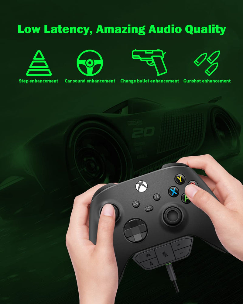Stereo Headset Adapter, Audio Mic Headphone Converter for Xbox One/ One S/X/ Elite 1/ Elite2/ Series S/X Controller-Adjust Audio Balance (Game Sound & Voice Chat)-Low Latency