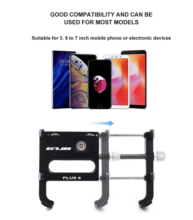 GUB Bicycle & Motorcycle Phone Mount, Aluminum Bike Phone Holder Mount with 360° Rotation for iPhone 11 12 Pro Max Mini X XR Xs 8 Plus, Samsung S20 S10 Note20/10/9/8 4-7 Inch - Upgraded black