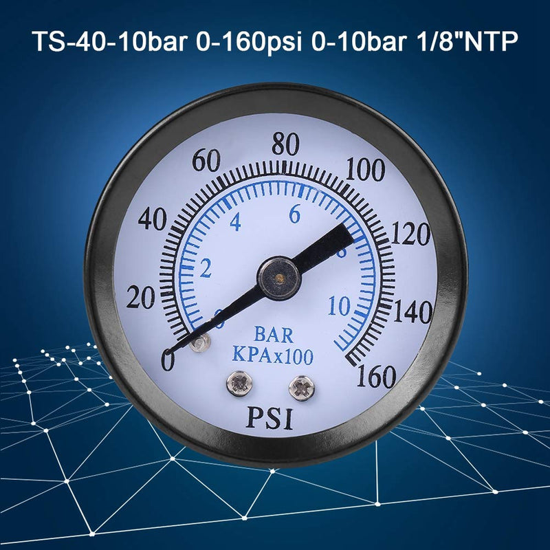 Manometer, 1/8" NTP Pressure Gauge Mini Pressure Gauge for Fuel Air Oil Water 0-160 psi / 0-10 bar 1/8 inch NPT thread