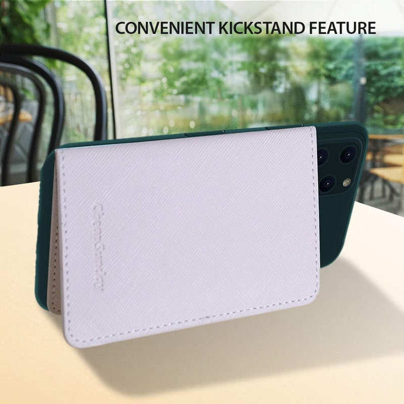 CheapSunday ID Card Holder for Back of Phone Leather Phone Wallet Stick On with Stand Flip Waterproof Leather Adhesive Wallet for Most Cellphones (Beige) Beige
