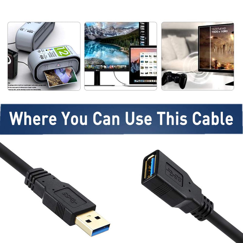 Qxcynsef USB 3.0 Extension Cable 15 FT,USB Extender Cable 15 FT Type A Male to A Female High Speed 3.0 USB Cable 15FT Black