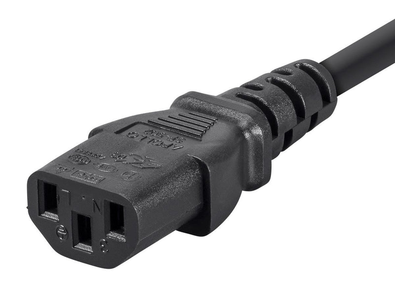 Monoprice 3-Prong Extension Cord - 3 Feet - Black | IEC 60320 C14 to IEC 60320 C13, 18AWG, 10A, 125V