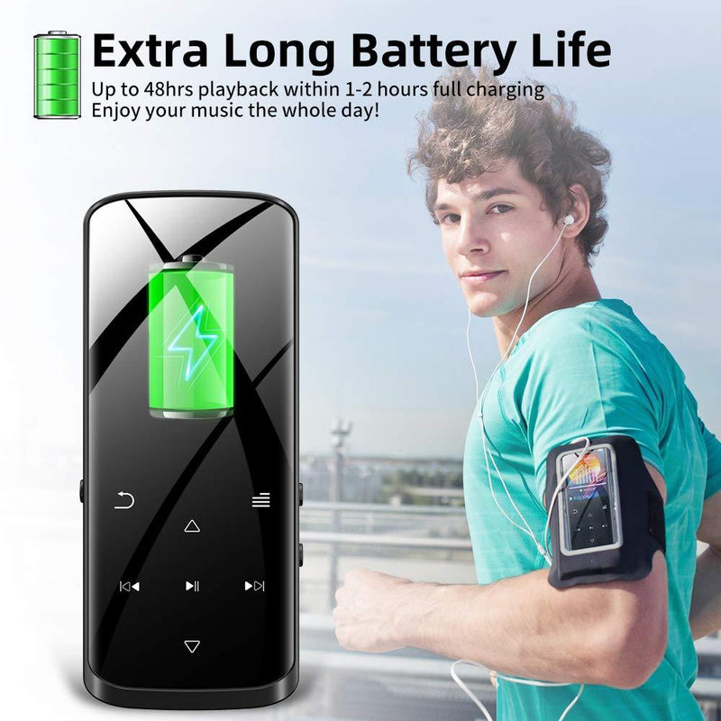 RUIZU Mp3 Player, Upgraded Bluetooth 5.0 Mp3 Player, 8GB Portable HiFi Lossless Sound Music Player with Speaker, FM Radio, Voice Recorder, E-Book, Video Player, Pedometer, Support up to 128GB(Black) Black 8GB