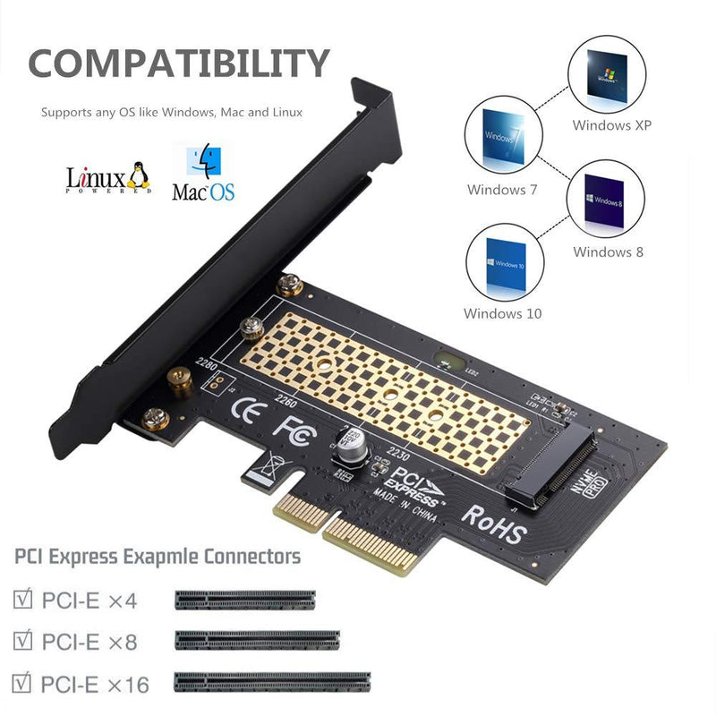 M.2 NVME to PCIe 3.0 x4 Adapter with Aluminum Heatsink Solution