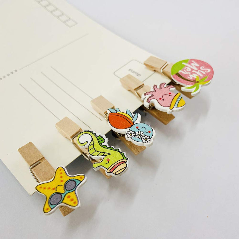 haowei 20 Pcs Marine Animals Wooden Clip Thumbtack Seahorse Turtle Decoration Pushpin Paper Picture Photo Memo Menu File Memo Nail Accessory Cork Board Bulletin Board Drawing Pins