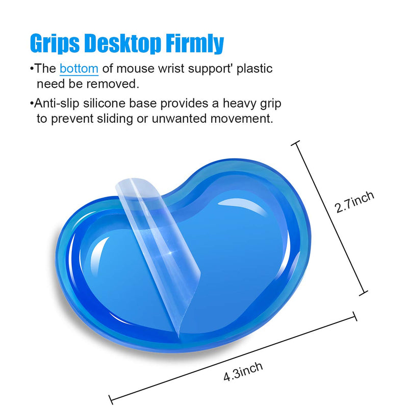 JIKIOU Soft Silicone Gel Mouse Wrist Rest Pad Cool Hand Pillow Cushion, Mouse Wrist Support, Ergonomic, Heart-Shaped Translucence 2 Pack, Blue, 4.3x2.7inch, Small Size