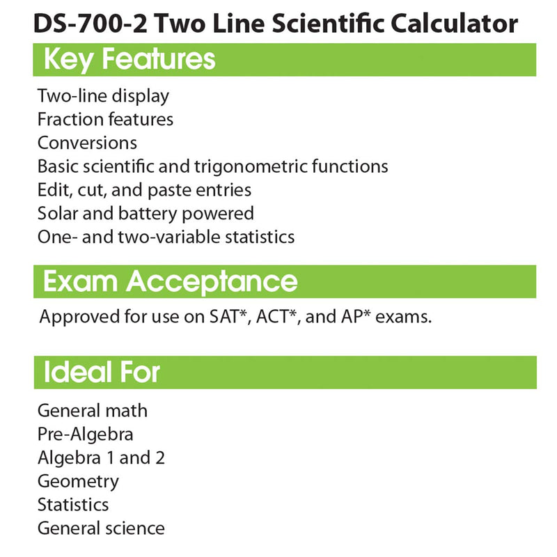 Datexx DS-7002 Two Line Scientific Calculator, 200 functions for Scientific and Algebraic Calculation