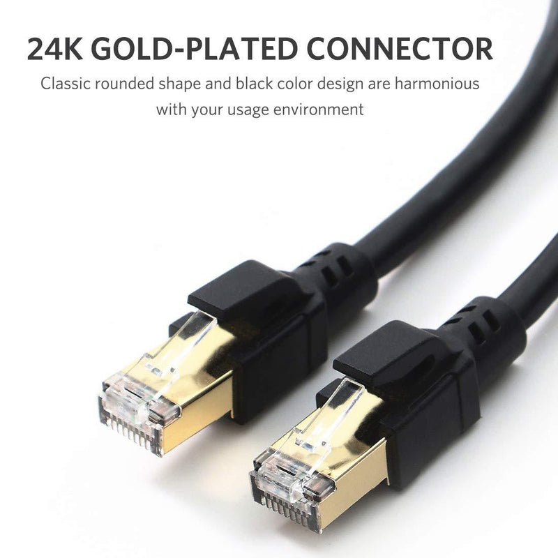 Cat8 Ethernet Cable, Professional Network Patch Cable 40Gbps 2000Mhz S/FTP LAN Wires, High Speed Internet Cable Cord with RJ45 Gold Plated Connector for Modem, Router, PC by ATTMONO 1.65ft / 0.5m A - Round Black