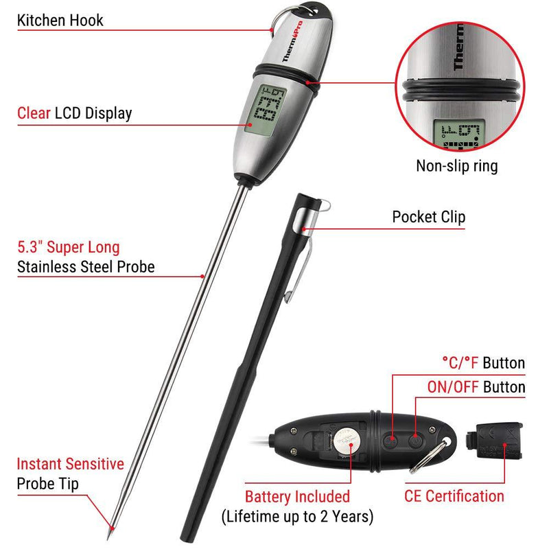 ThermoPro TP-02S Instant Read Meat Thermometer Digital Cooking Food Thermometer with Super Long Probe for Grill Candy Kitchen BBQ Smoker Oven Oil Milk Yogurt Temperature 1