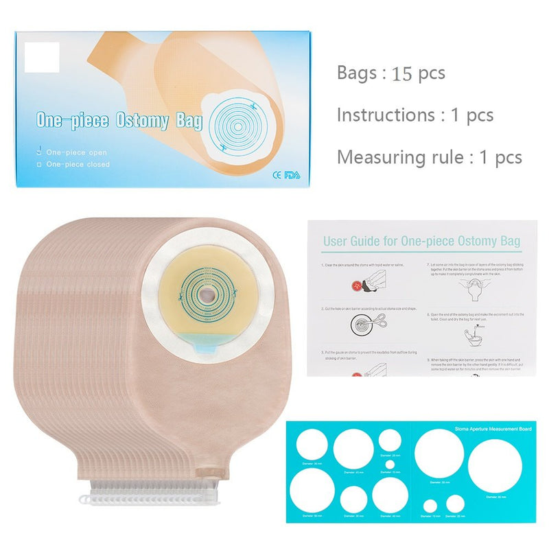 Carbou 15PCS One-Piece Urostomy Bag Drainable Pouches with Measure Card,Cutting Tool for Colostomy Ileostomy Stoma Care, Cut-to-Fit