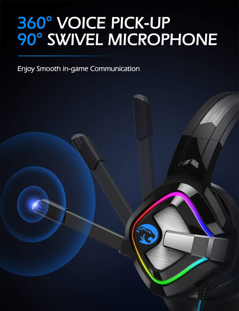 ZIUMIER Gaming Headset PS4 Headset, Xbox One Headset with Noise Canceling Mic and RGB Light, PC Headset with Stereo Surround Sound, Over-Ear Headphones for PC, PS4, PS5, Xbox One, Laptop Blue