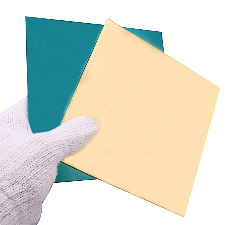 Daseyyue 2 Pcs C280 Brass Sheet, 6" x 6", 18 Gauge(0.04"/1.02mm) Thickness, No Scratches, Protective Film on Both Sides