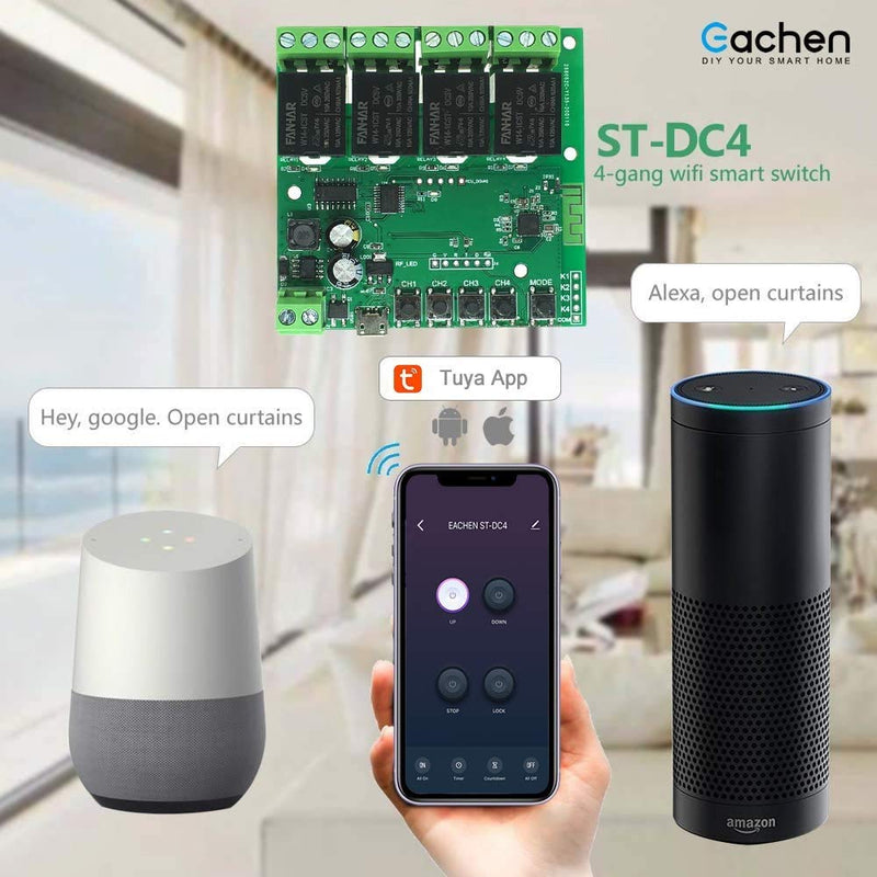 Newgoal 4-Channel WiFi Smart Switch Relay Module, TUYA/Smart Life App for Smart Home Remote Control, Momentary Time Adjustable, Compatible with Alexa/Google Assistant DC4-Tuya