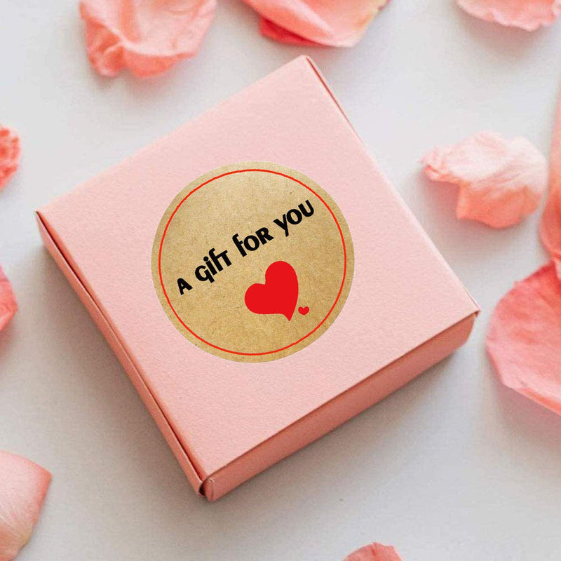 A Gift for You Stickers Labels ,1.5 Inch Round Natural Kraft Red Heart Gift Labels Thank You Adhesive Stickers（500 Pcs）