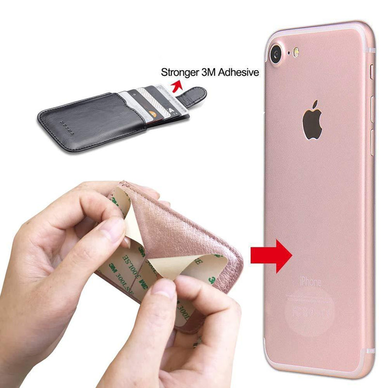 Phone Card Holder RFID Blocking Sleeve, Pu Leather Back Phone Wallet Stick-On Pull up 5 Card Holder Universally Pocket Covers Credit Cards Cash for iPhone/Android/Samsung/All Smartphones (Black) Black