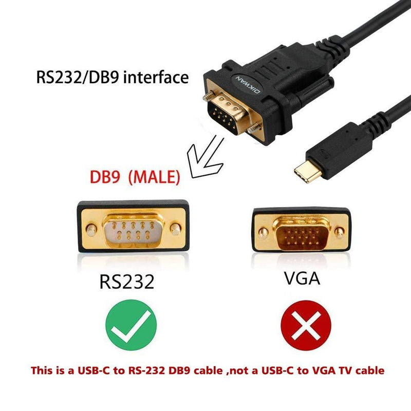 OIKWAN USB-Cto RS232 DB9 Serial Cable Male Converter Adapter with FTDI Chipset for Windows 10, 8.1, 8, 7, Vista, XP, 2000, Linux and Mac OS X 10.6 (10ft)… 10FT USB C to DB9