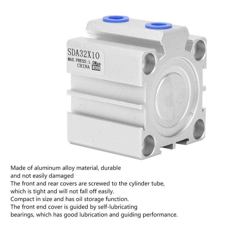 SDA32 Pneumatic Air Cylinders Sealing Thin Air Cylinder Double Action Air Cylinder Aluminum Alloy Air Cylinder for Equipment(SDA32X10)