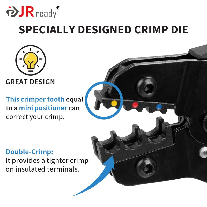 JRready Ratcheting Wire Crimper Tool for Insulated Terminals Connector 24-14AWG with 3 Crimping Cavities, Hand Crimping Pliers ACT-SN-02C