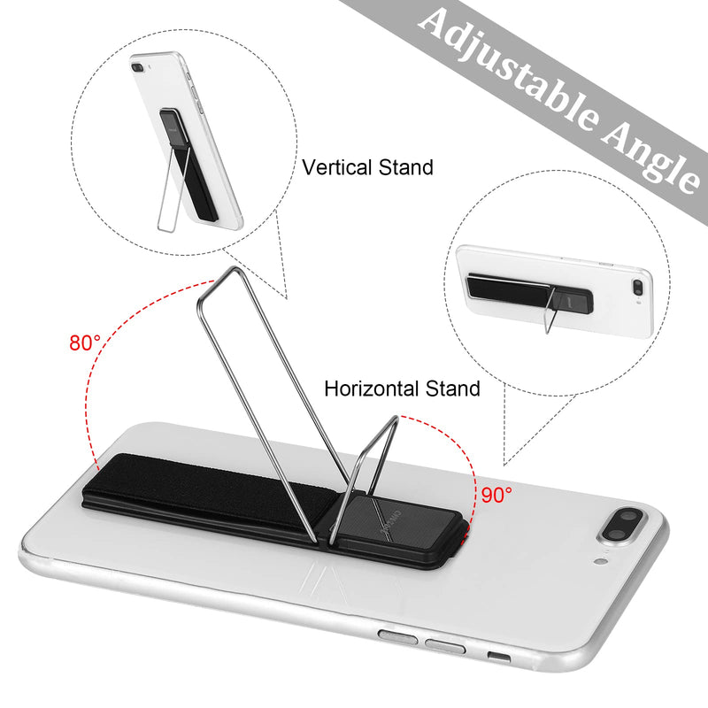 4 Pieces Phone Grip Strap Telescopic Phone Kickstand Elastic Finger Holer Hand Strap Adhesive Loop for Phone Grip with Stand Compatible with Most Smartphones (Black, Silver, Gold, Rose Gold) Black, Silver, Gold, Rose Gold