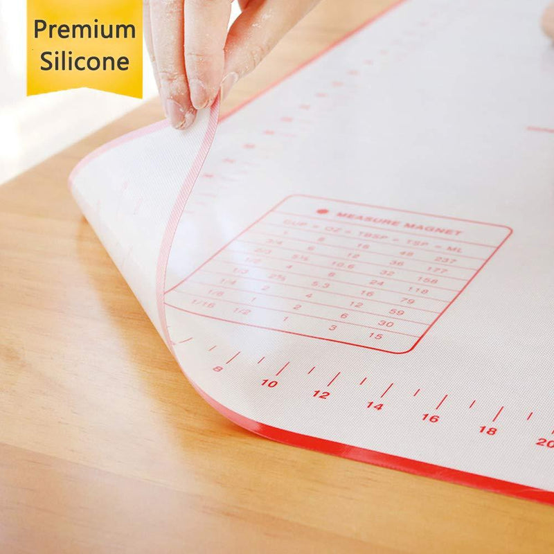 Silicone Pastry Mat Non Stick Extra Thick Baking Mat with Measurement Fondant Mat, Counter Mat, Dough Rolling Mat, Oven Liner, Pie Crust Mat (16''(W)20''(L)) M-16''(W)*20''(L) 1#Red