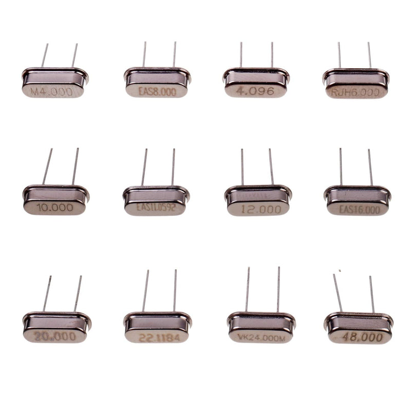 BOJACK 12 Values 60 Pcs Quartz Crystal Oscillator 4 MHz, 4.096 MHz, 6 MHz, 8 MHz, 10 MHz, 11.0592 MHz, 12 MHz, 16 MHz, 20 MHz, 22.1184 MHz,24 MHz,48 MHz Crystal Resonators Assortment Kit