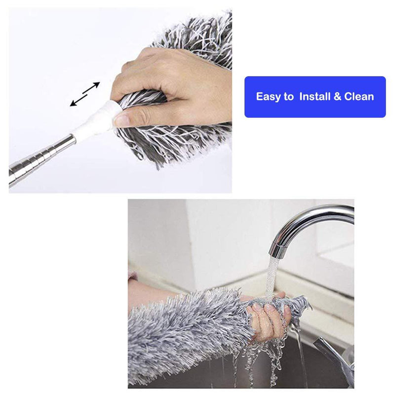 Microfiber Duster with Extension Pole(Stainless Steel), Extra Long 100 inches, with Bendable Head, Extendable Duster for Cleaning High Ceiling Fan, Interior Roof, Cobweb, Gap Dust- Wet or Dry Use