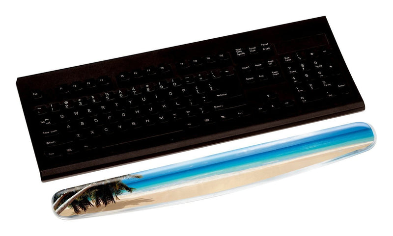 3M Gel Wrist Rest for Keyboards, Soothing Gel Comfort with Durable, Easy to Clean Cover, 18", Fun Beach Design (WR308BH)