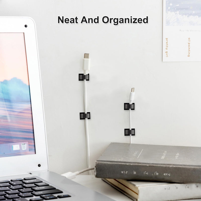 Xuuza 50Pcs Locking Tab Cable Clips, Adhesive Cord Organizer Cable Management Guide for PC Desk Computer Mouse Phone USB Charging Cables Indoor Office Home (Black) black