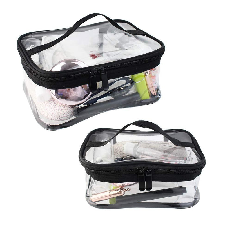 Wobe 2 Pack Portable Clear Makeup Bag Zipper Waterproof Cosmetics Bag Transparent Travel Storage Carry Pouch PVC Zippered Toiletry Bag Organizers With Handle for Vacation Travel, Bathroom M+L