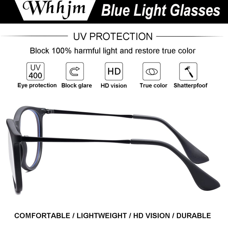 WHHJM Blue Light Blocking Glasses for Women Men Retro Cat Eye Metal Frame Non-prescription Eyeglasses Black/Black 55 Millimeters