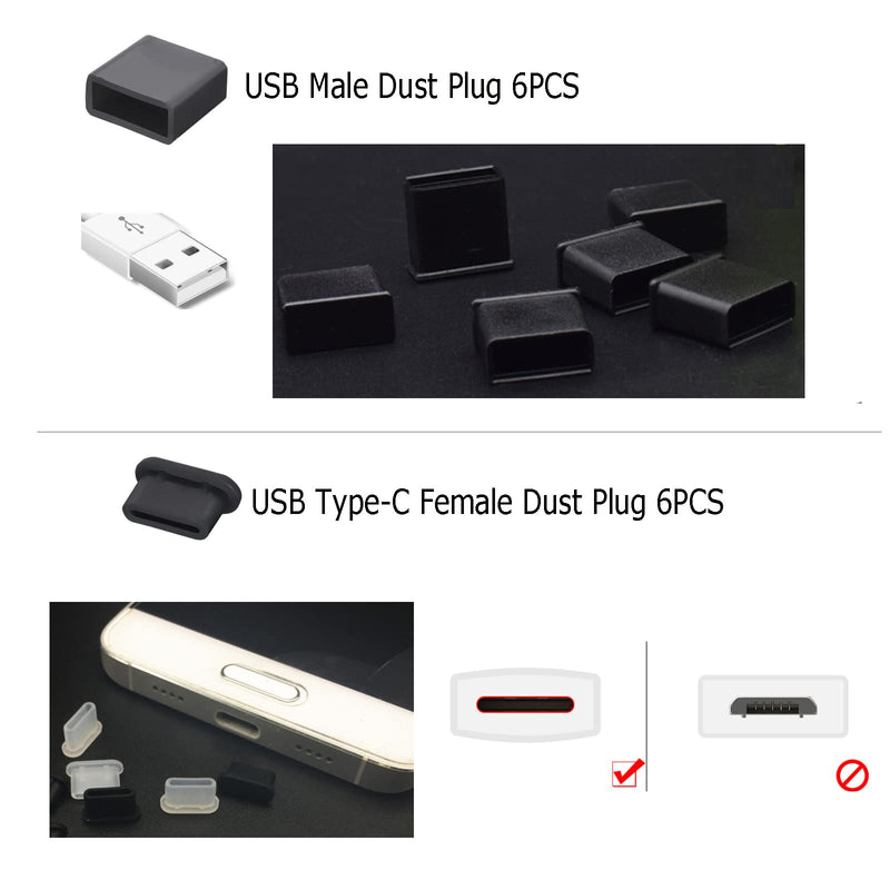 30 PCS 6 Types USB Anti Dust Cover Plugs, USB Type-C Dust Stopper, Silicone Soft Micro USB Cap Port Protector, Anti Dust Cover Protector Plugs Cap for USB A, Micro USB, Type C Ports (30PCS) 30PCS