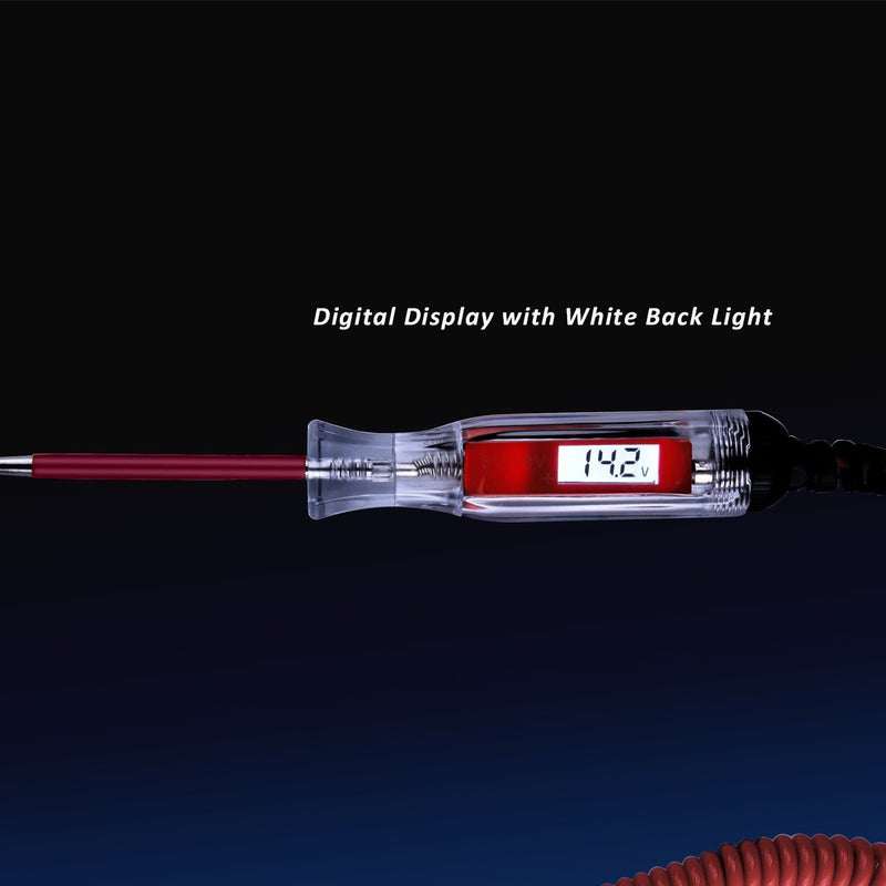 JASTIND Premium 3-48V DC Digital LCD Display Test Light with 140 Inch Extended Spring Wire, Car Truck Vehicles Low Voltage Tester, Automotive Circuit Tester with Sharp Stainless Probe