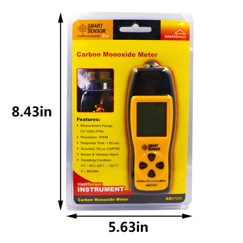 Handheld Carbon Monoxide Meter, 80db Light CO Leak Detector, Portable Handheld CO Detector, CO Gas Analyzer with LCD Display, 0-1000 ppm High Precision