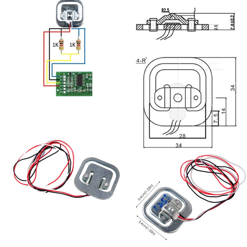 DIYmalls 8pcs Load Cell 50kg Weight Sensor Half Bridge Strain Gauge Human Body Digital Scale + 2pcs HX711 Amplifier AD Module for Arduino