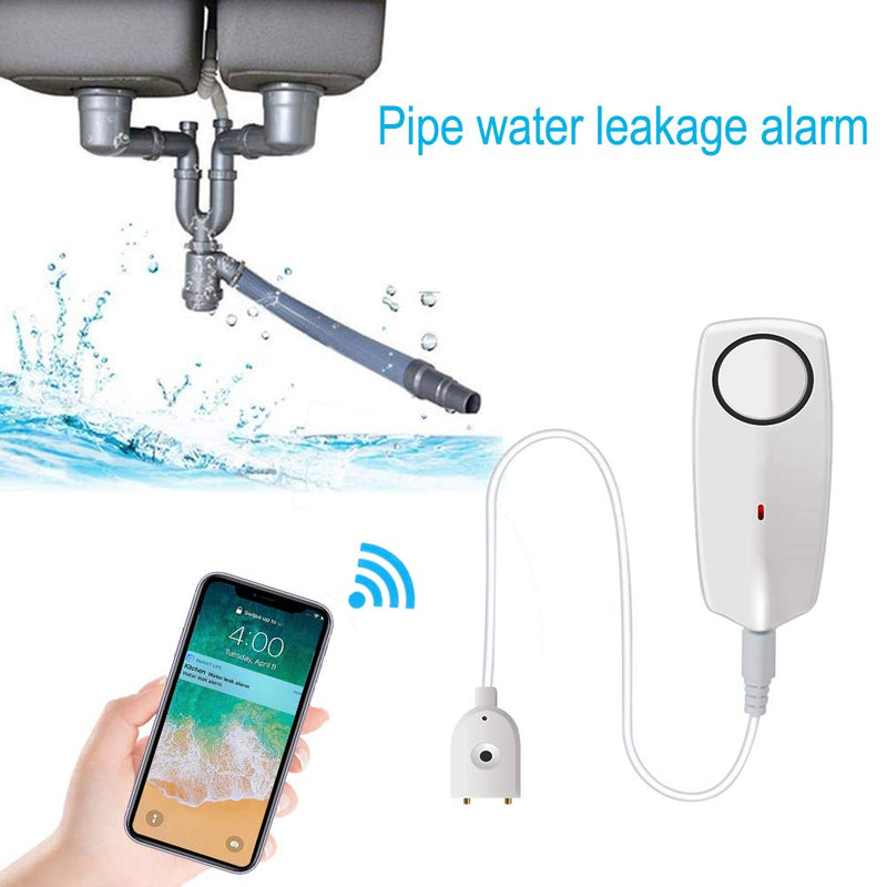 Water Alarm Sensor with 60dB Loud Sound WiFi Leak Detector, Overflow Leak Alarm, Remote Monitoring leaker for Water Heater Basement Sewage Pump, TUYA/Smart Life APP Notification 60 Decibel Alarm Sound