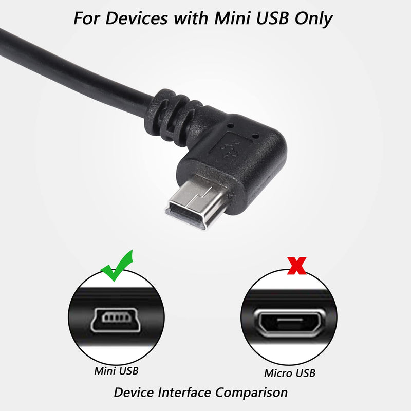 CERRXIAN 9Inch Mini USB Cable Combo Mini USB Left Angle to USB Type A 2.0 Right Angle Male Data Sync and Charge Cable (Black)(2-Pack) RL USB A Right-mini usb left