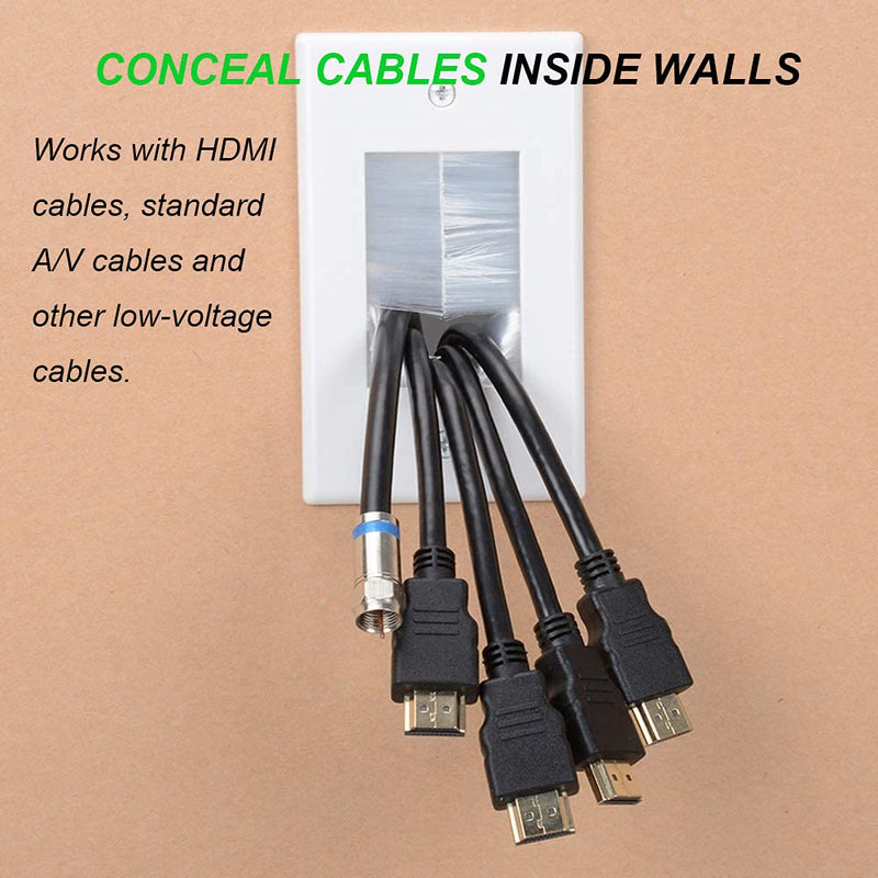 Single Brush Wall Plate(Black/2Pack),Cable Pass Through Insert for Wires,Brush Bristles Style Strap Opening Port Insert Socket,Works Great with Speaker Coaxial HDMI Network or Phone Cables 2 Black