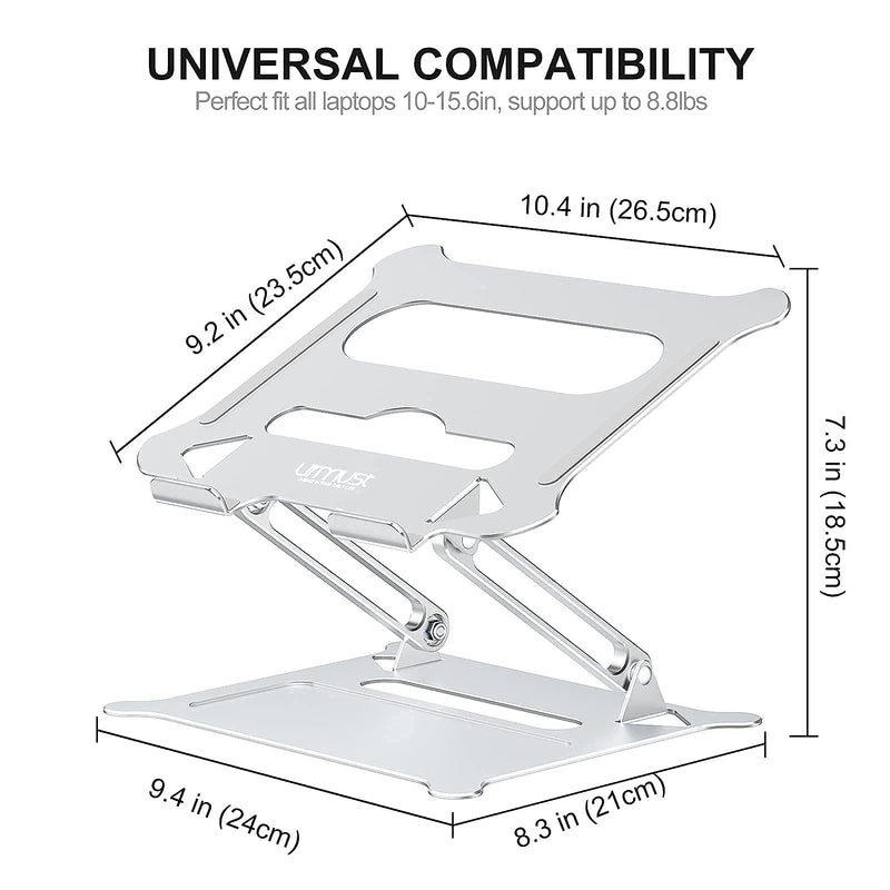 Urmust Laptop Notebook Stand Holder Adjustable Ultrabook Stand Riser Portable Compatible with MacBook Air Pro HP Dell XPS Lenovo All laptops 10-15.6"(Silver) A-Silver