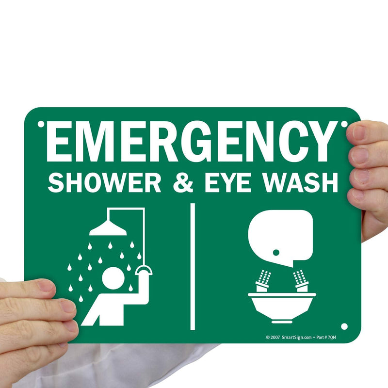 SmartSign - S-4224-PL-10 "Emergency Shower & Eye Wash" Sign | 7" x 10" Plastic Green