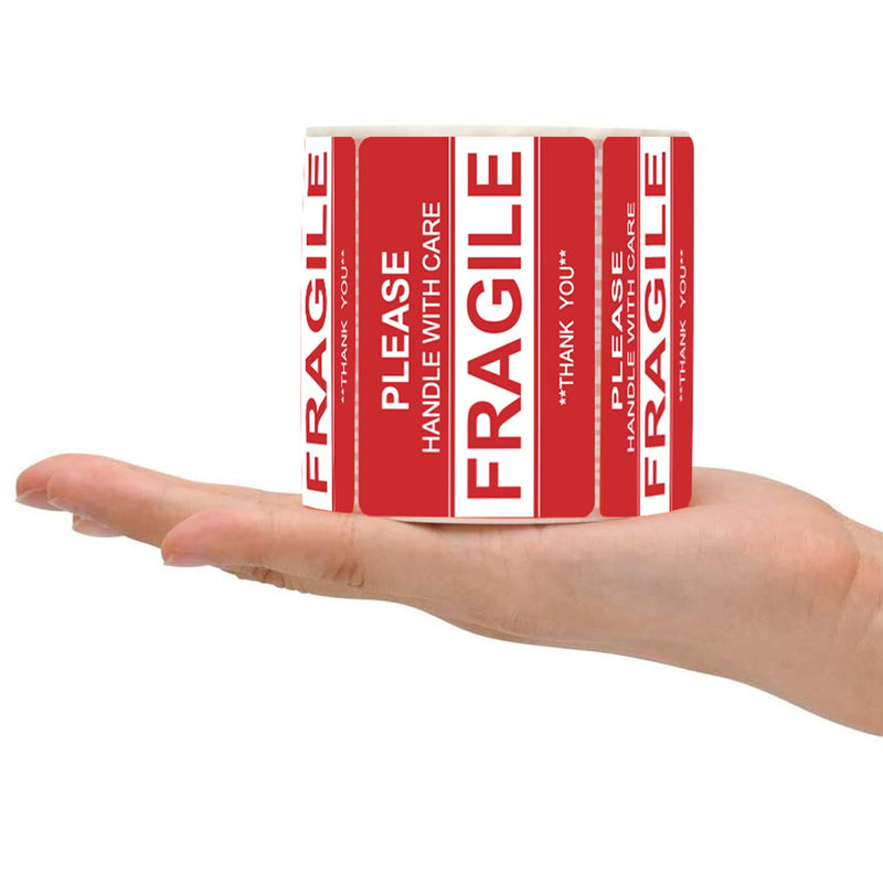 AveneMark Fragile Warning Thank You Labels Stickers for Shipping|Moving|Packing 2" x 3" Handle with Care Labels, Permanent Adhesive, Red (500 Labels, 1 Roll)