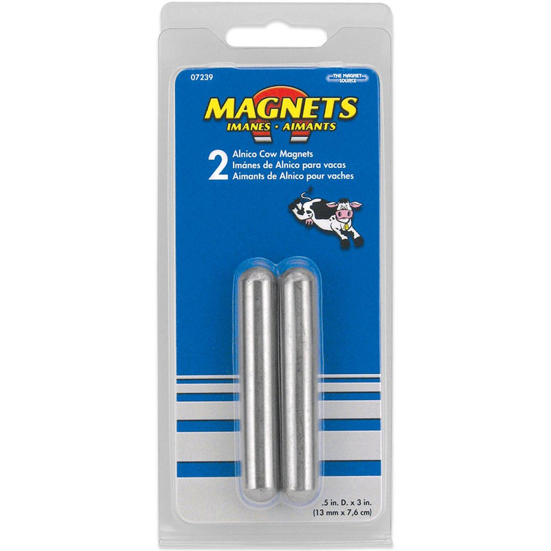 Master Magnetics 07239 Original Cast Alnico 5 Cow Magnet, 0.50" Diameter, 3" Length, Silver (Pack of 2)