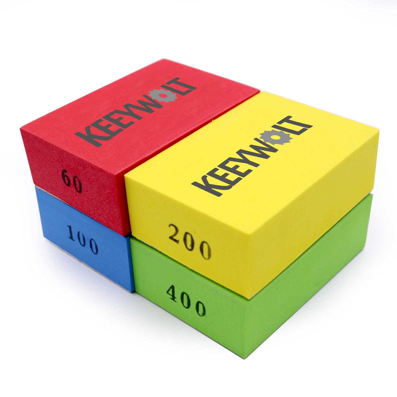 KEEYWOLT Diamond Hand Polishing Pads extremely Sharp Sanding Block Kit For Sanding Ceramic Tile Concrete Glass Stone Granite Marble-60#,100#,200#,400# 4Pcs(Grid) Grid