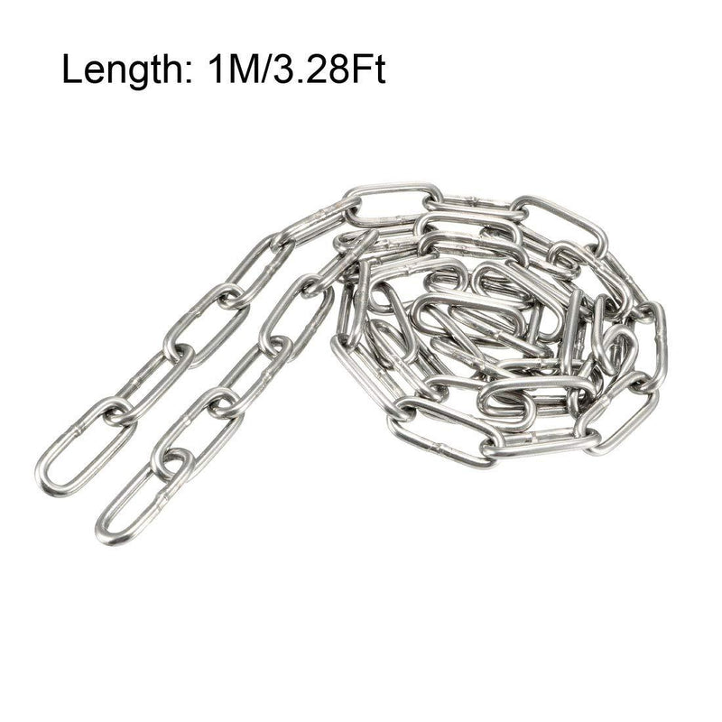 uxcell Stainless Steel 304 Hardened Proof Coil Chain 1m Length 3mm Thickness Zinc Plated 1 Meters