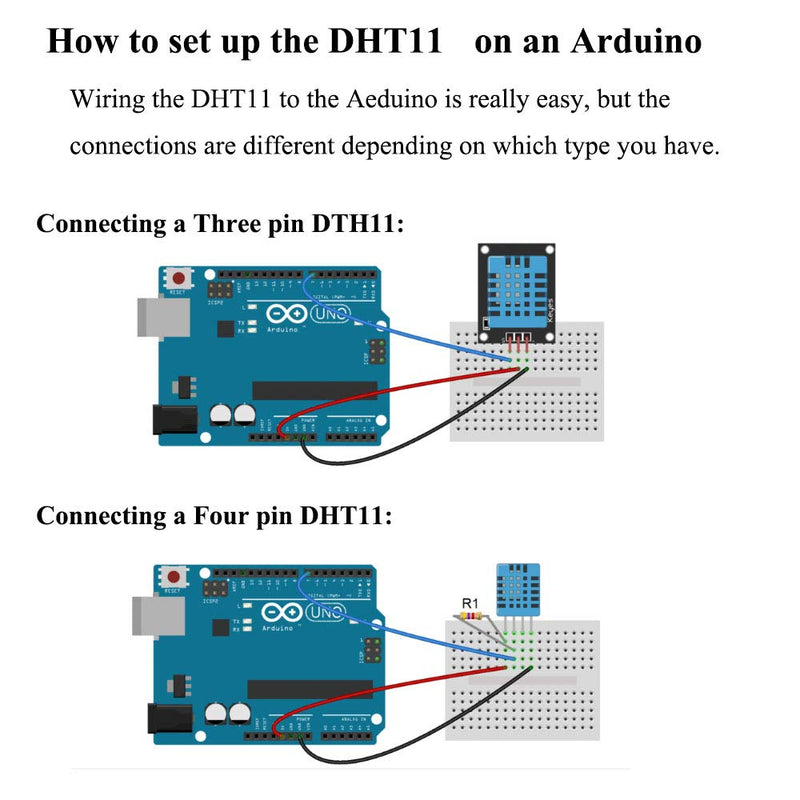 2pcs DHT11 Temperature Humidity Sensor Module Digital Temperature Humidity Sensor 3.3V-5V with Wires for Arduino Raspberry Pi 2 3 (2pcs DHT11) 2pcs DHT11